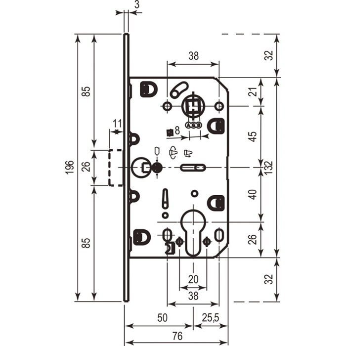 Замок AGB Mediana Evolution PZ 50*85 Білий Зображення