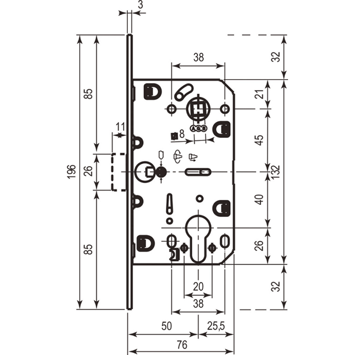 Замок AGB Mediana Polaris PZ 50*85 Антична латунь Зображення