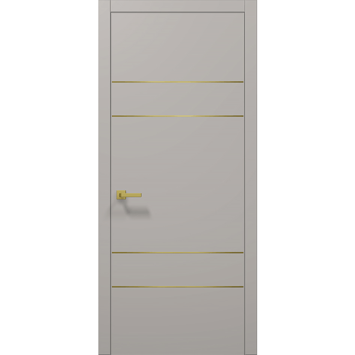 Межкомнатные двери Папа Карло PL-09 Светло-серый супермат Эмалит RAL 7044 молдинг золото Изображение