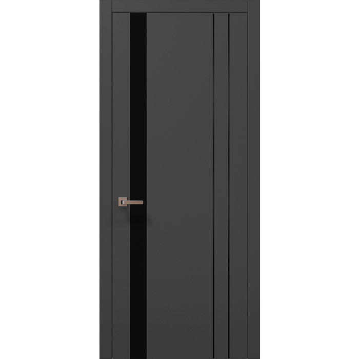Межкомнатные двери Папа Карло PL-22 Темно-серый супермат Эмалит RAL 7016 стекло черное молдинг черный Изображение